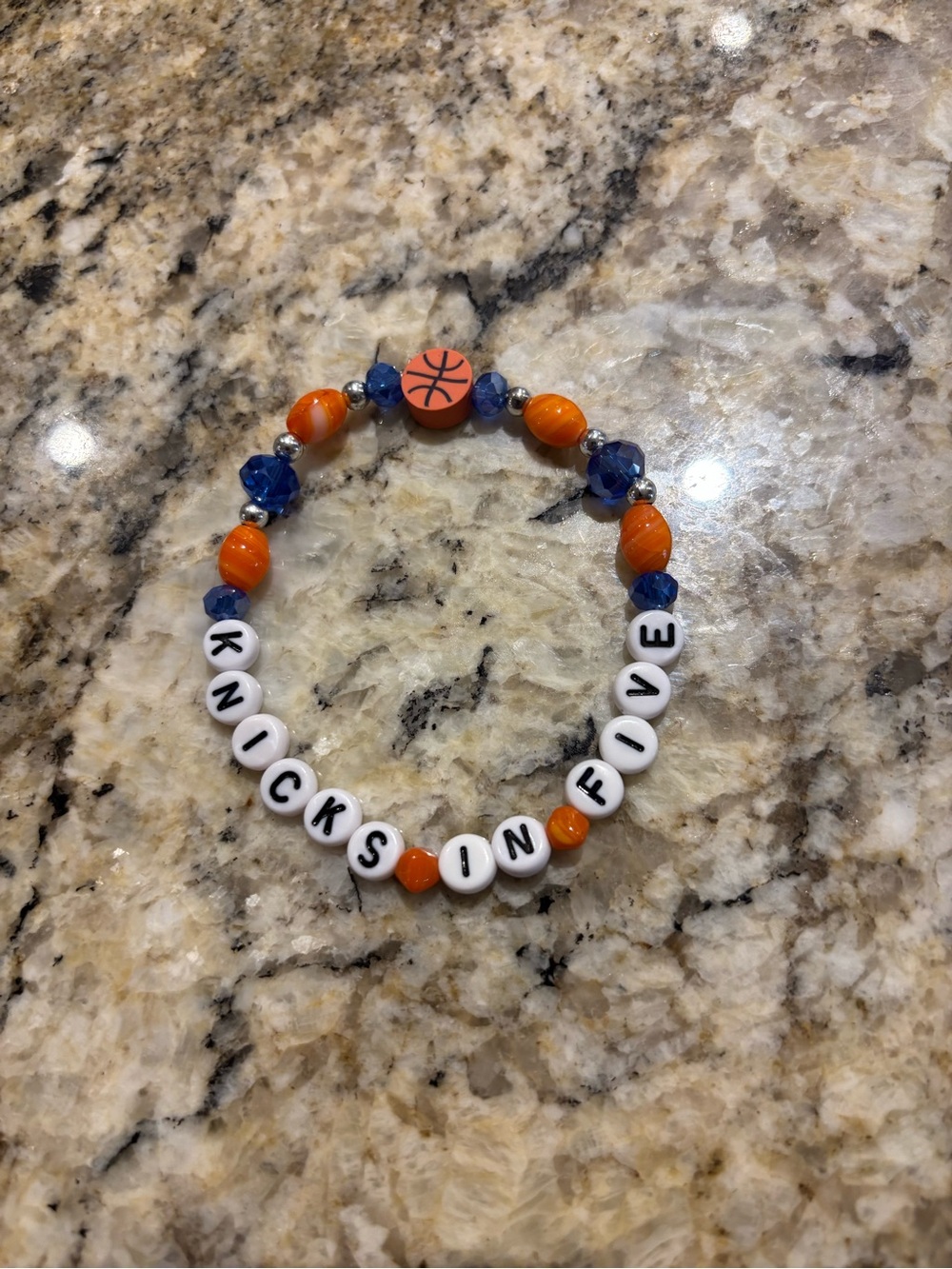 Orange & Blue 'Knicks in Five' Basketball Beaded Bracelet